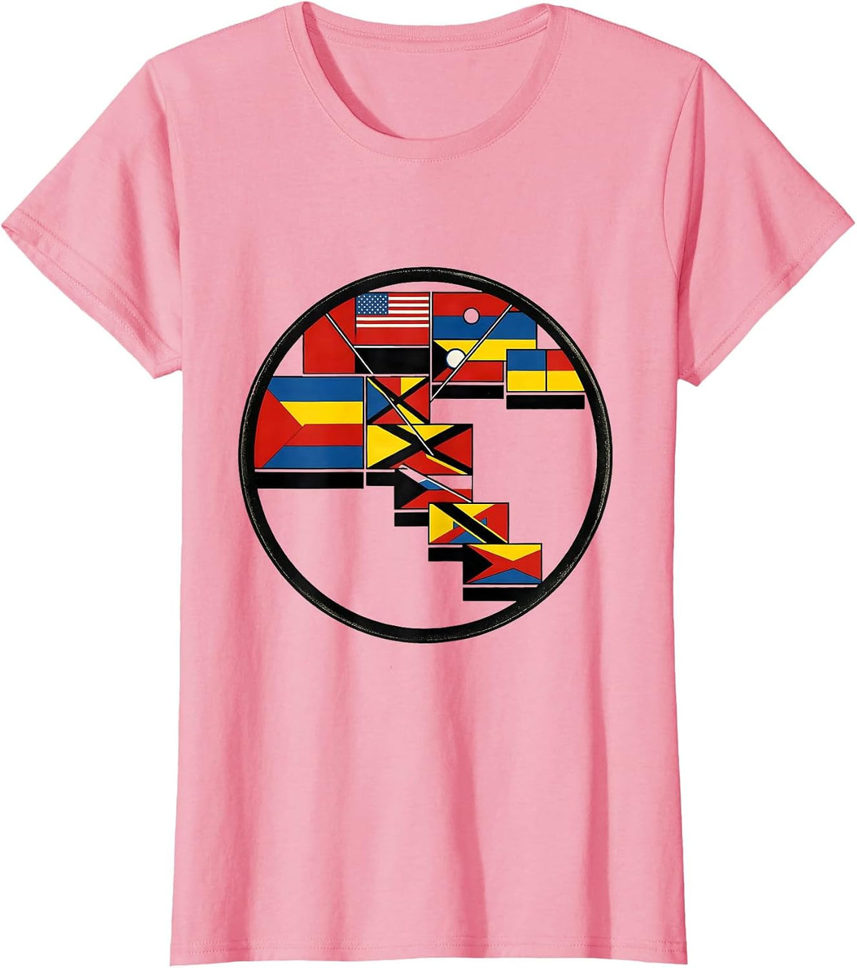 Women's Sealed World Flags Chart Modern Geography Lover T-Shirt - Pink