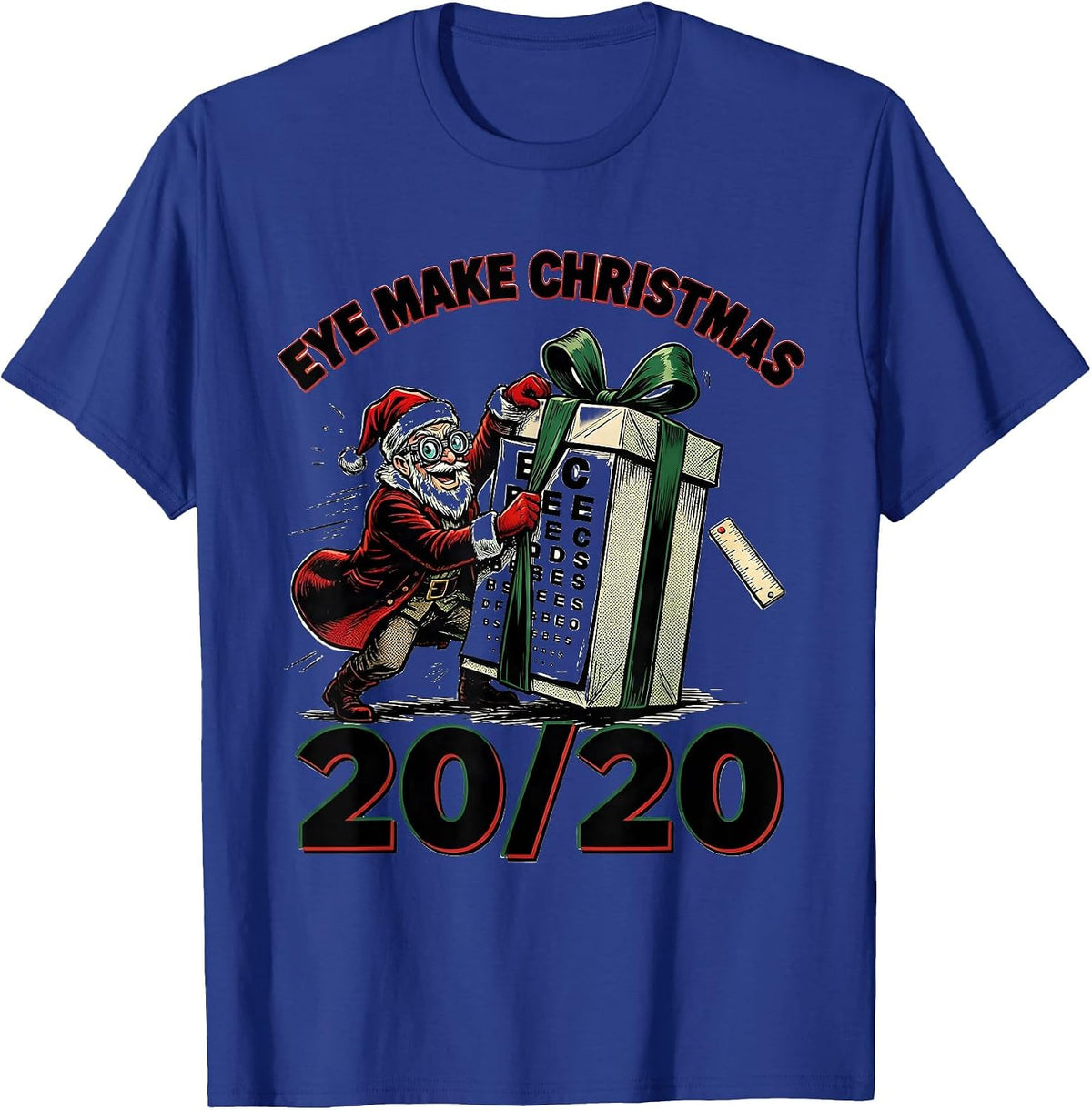 Men's Eye Make Christmas 20/20 Comic Book Optometrist Eye Care T-Shirt - Royal Blue