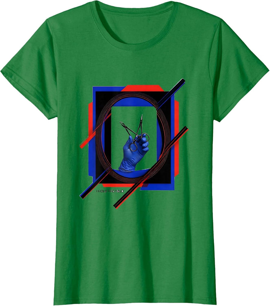 Women's I Hold The Field Playful Surgical Tech Occupational Pride T-Shirt - Kelly Green