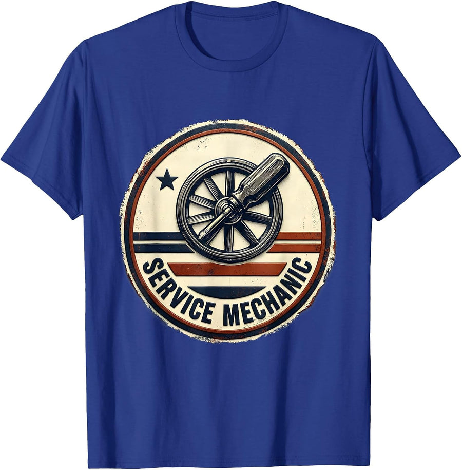 Service Mechanic Rubber Stamp Patriotic American Flag T-Shirt - Royal Blue