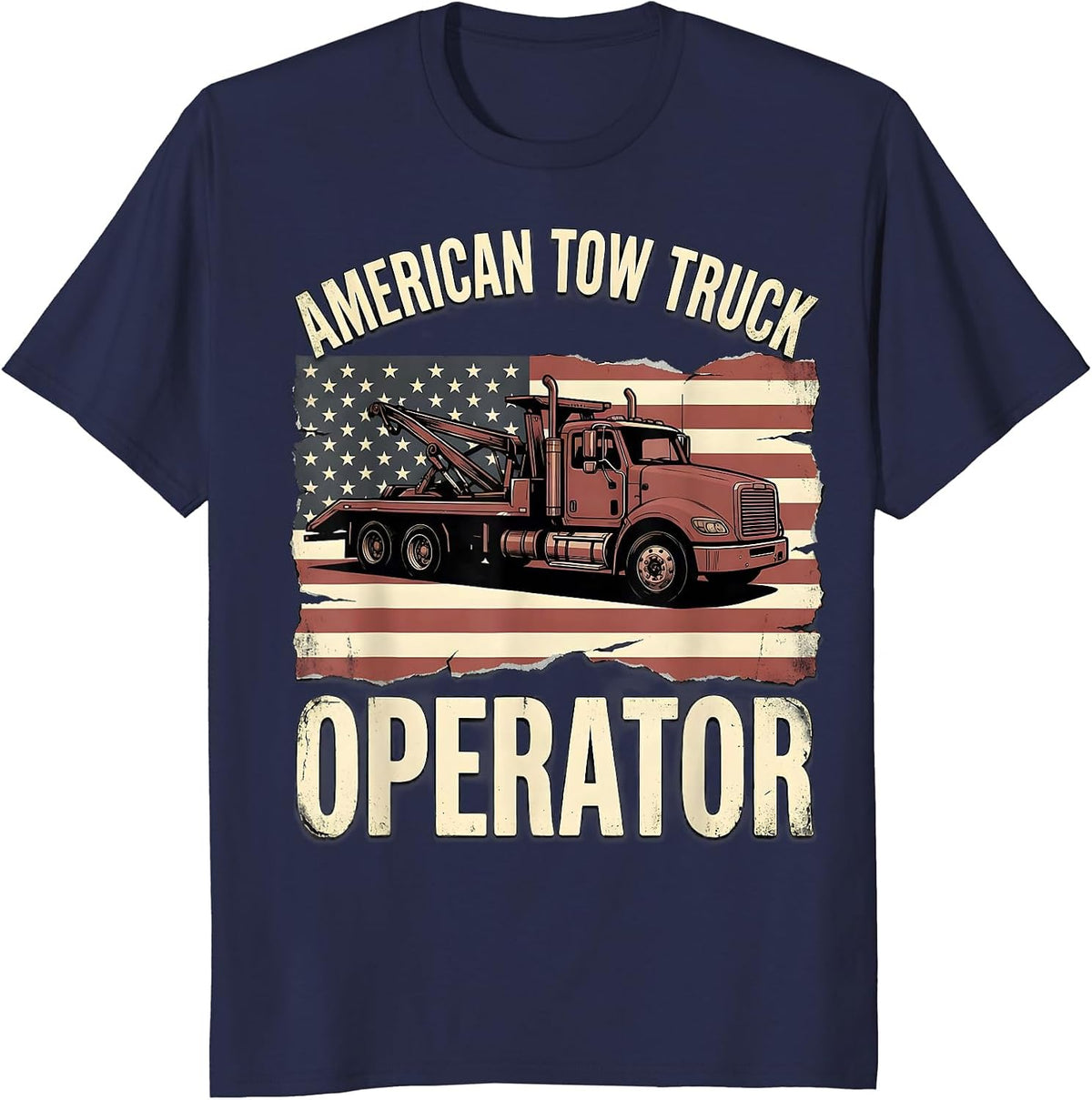 American Tow Truck Operator Distressed Flag Vintage Tow T-Shirt - Navy Blue