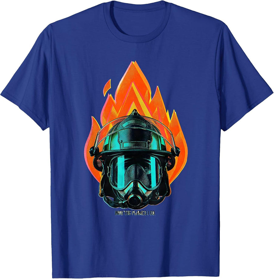 Into the Flames I Go Firefighter Design T-Shirt - Royal Blue