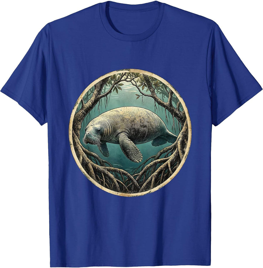 Dominican Republic Manatee Mangrove Illustration T-Shirt - Royal Blue