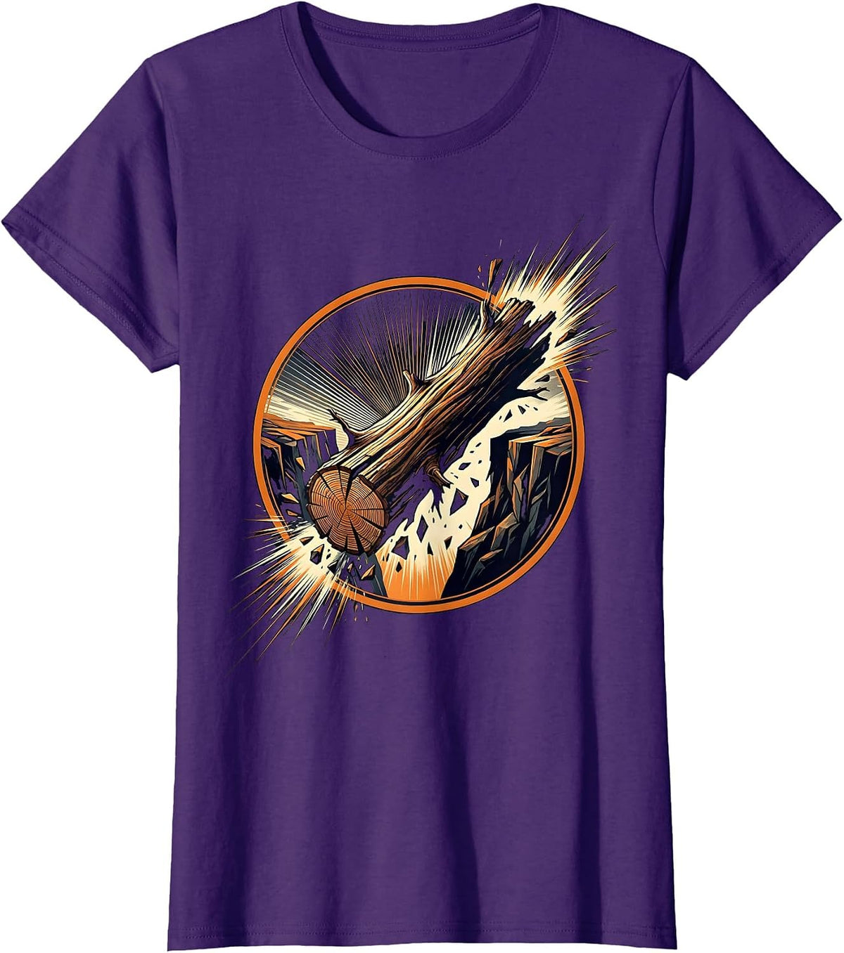 Women's The Turning Point Fallen Log Bridge Cliff Art T-Shirt - Purple