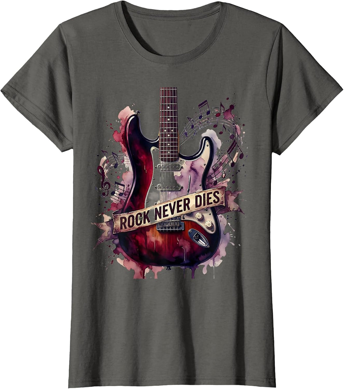 Women's Rock Never Dies Bold Rockstar Graphic Design T-Shirt - Asphalt Grey
