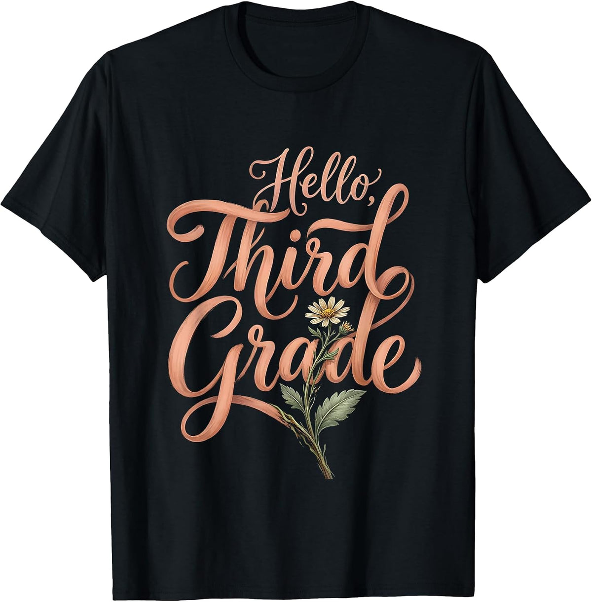 Men's Hello, Third Grade Boho Wildflower Back To School Teacher T-Shirt - Black