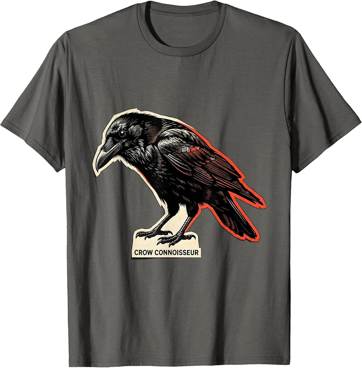 Crow Connoisseur Gothic Nature Bird Silhouette Art T-Shirt - Asphalt Grey