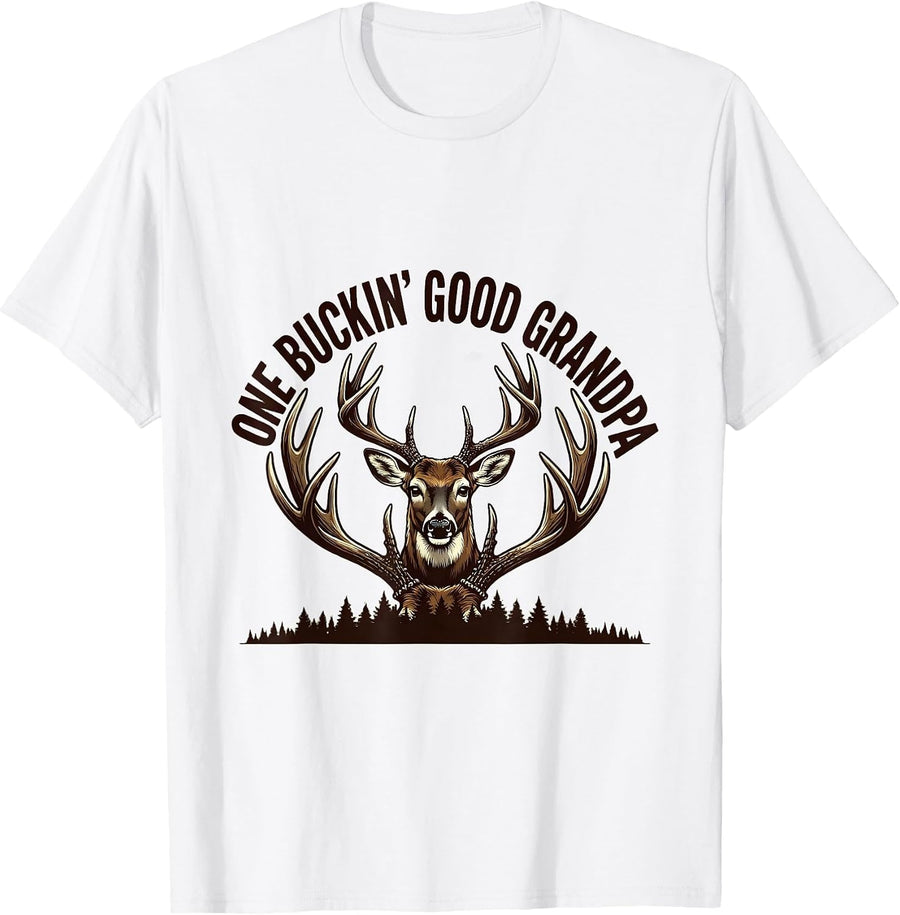 Men's One Buckin Good Grandpa Funny Hunting Dad Deer Hunter Humor T-Shirt - White