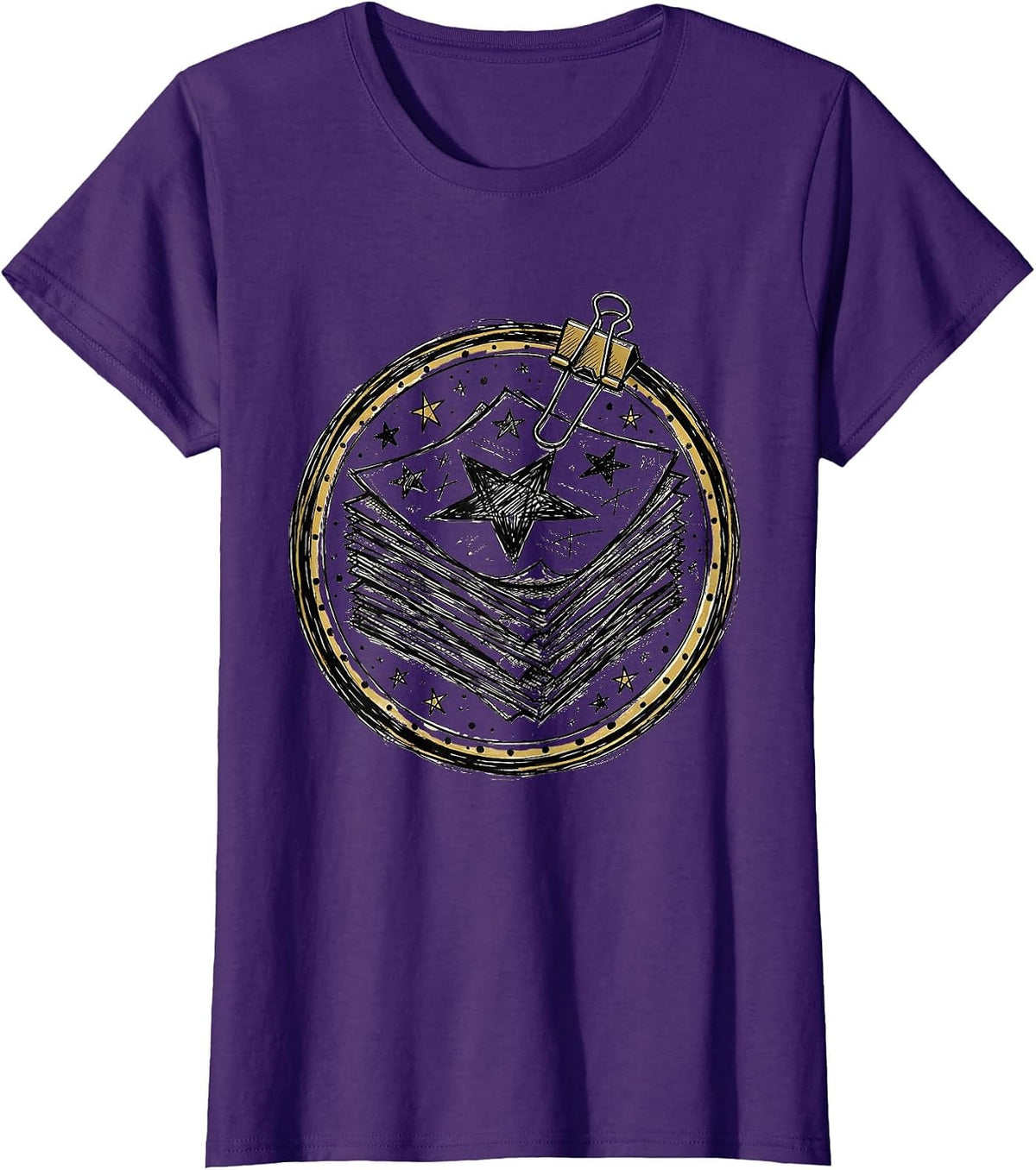Women's Third Grade Teacher Graded Papers Gold Stars T-Shirt - Purple