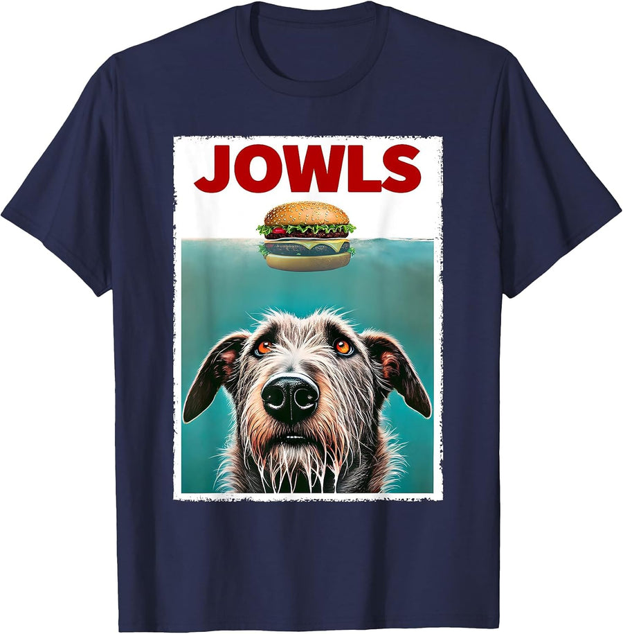 Funny Irish Wolfhound and Hamburger Parody Jowls Dog Lover T-Shirt - Navy Blue
