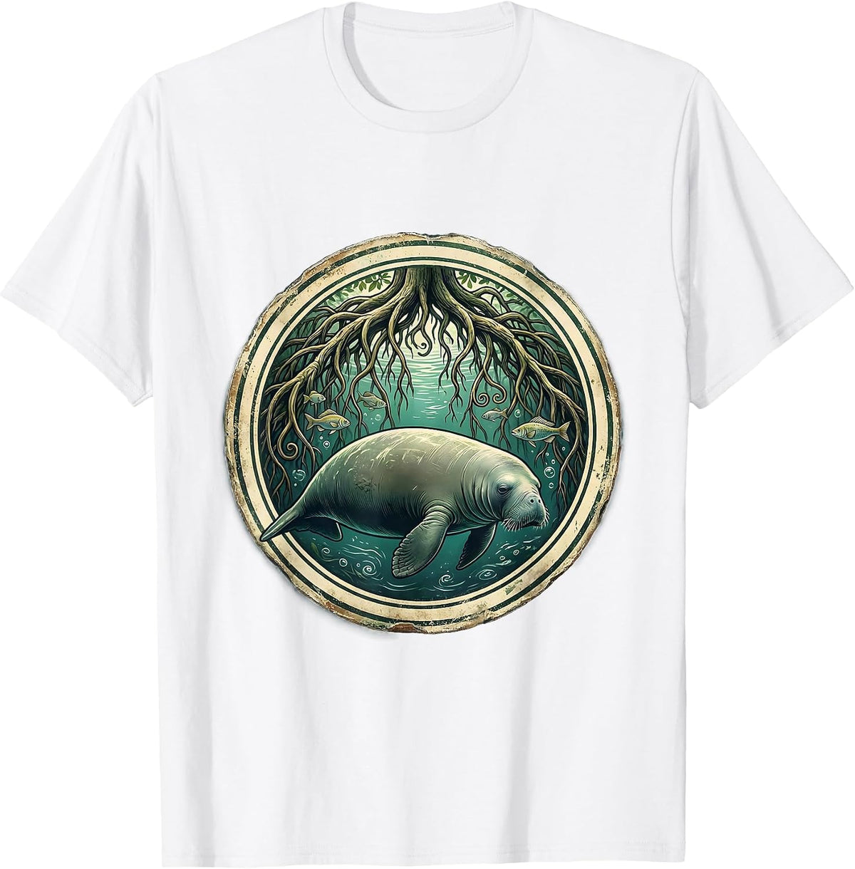 Men's Puerto Rico Manatee Mangrove Roots Illustration T-Shirt - White