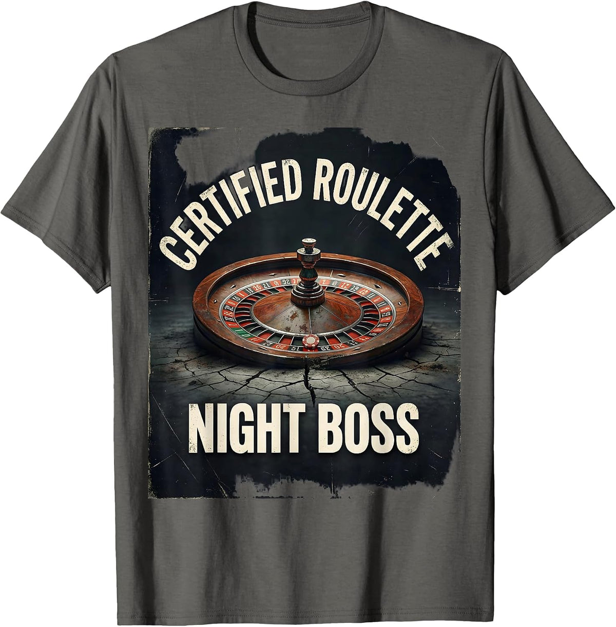 Men's Certified Roulette Night Boss Distressed Gambling Casino T-Shirt - Asphalt Grey