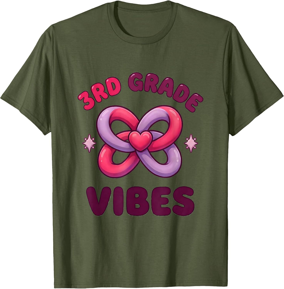 Men's 3rd Grade Vibes Cute Kawaii Bow Back to School Girl T-Shirt - Olive Green