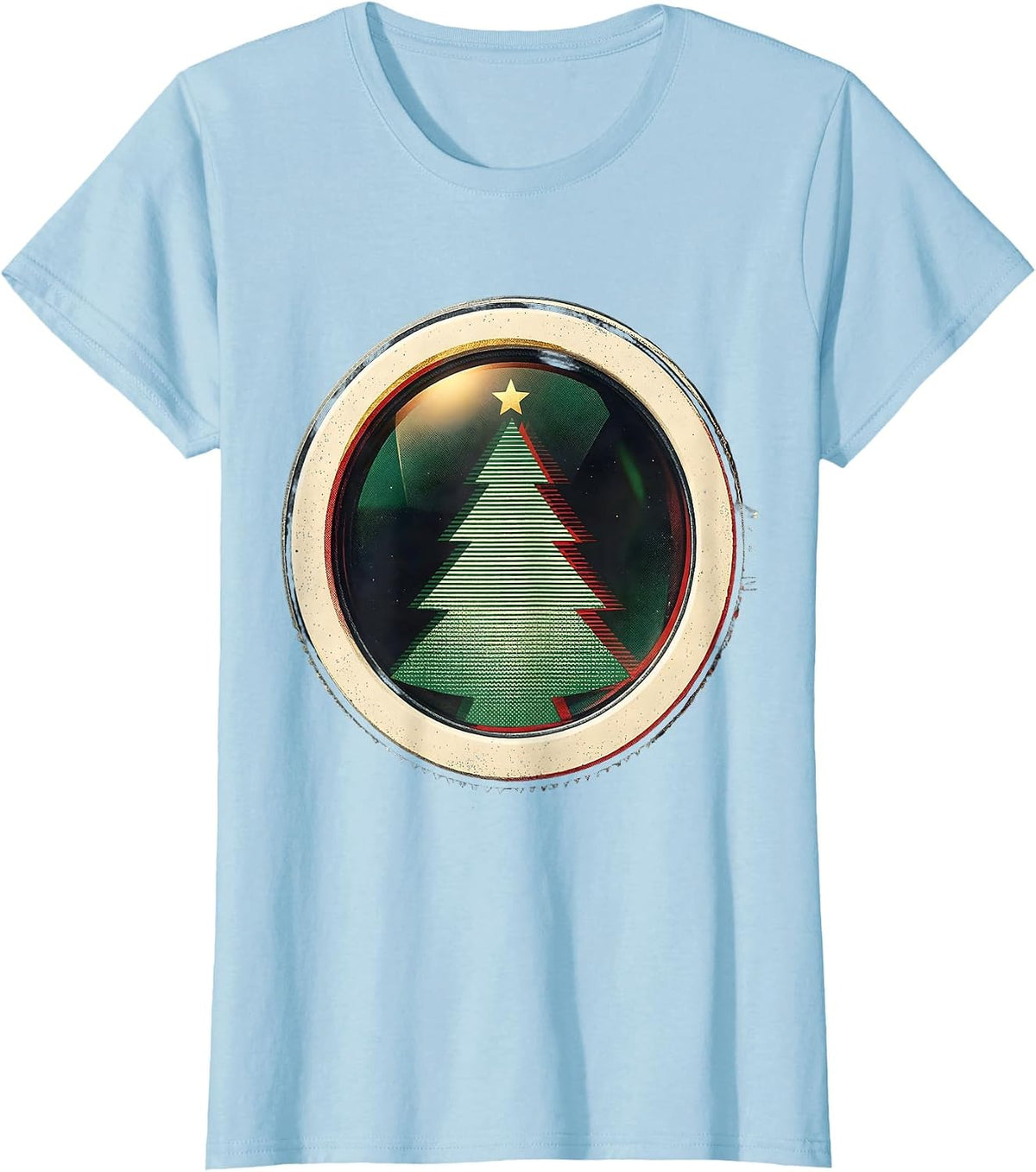Women's Christmas Tree Eye Lens Optometrist Humor Workwear T-Shirt - Baby Blue