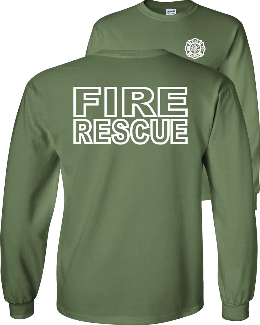 Fire Rescue Long Sleeve Shirt-Military Green-XL - As Pictured
