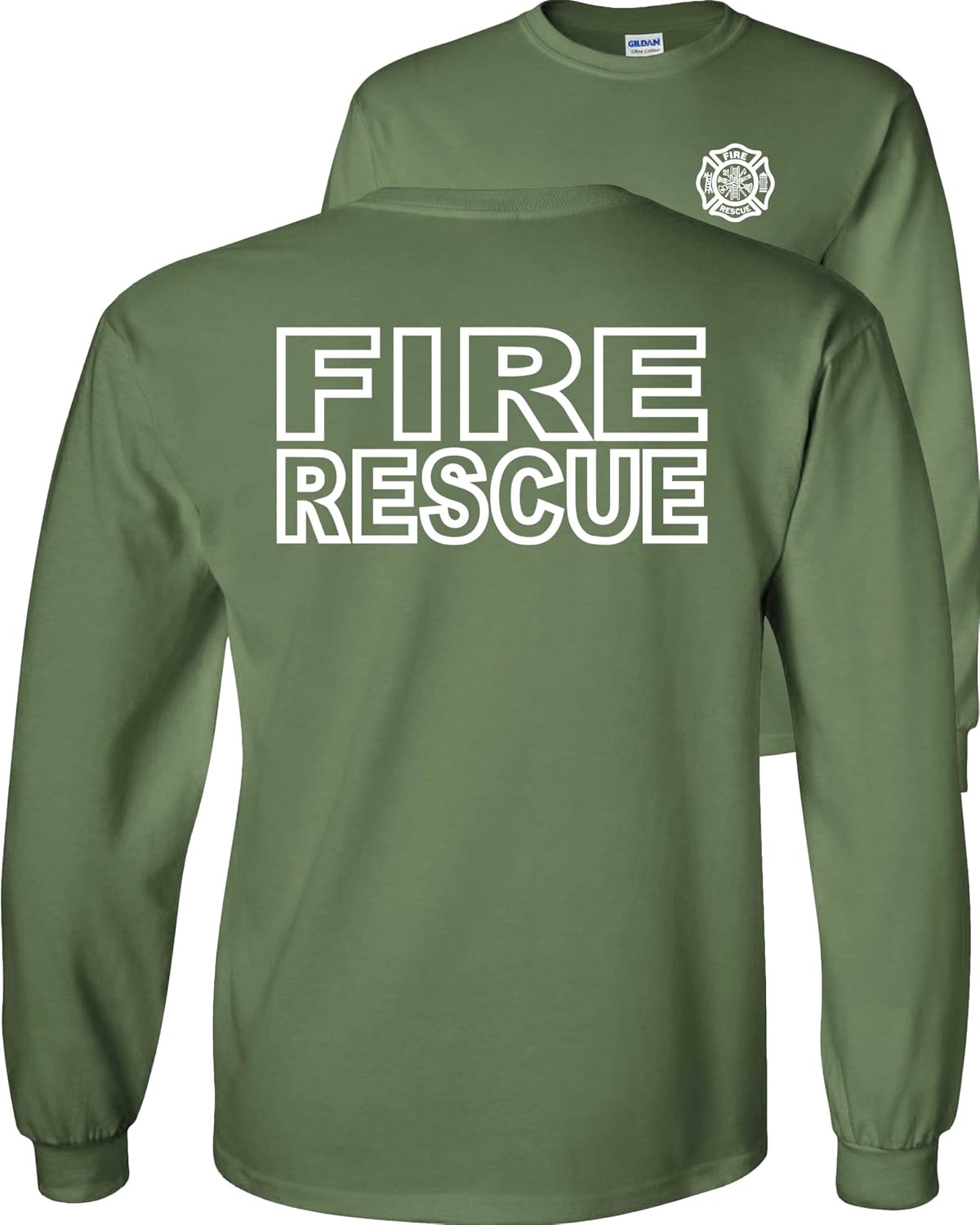 Fire Rescue Long Sleeve Shirt-Military Green-3x - As Pictured