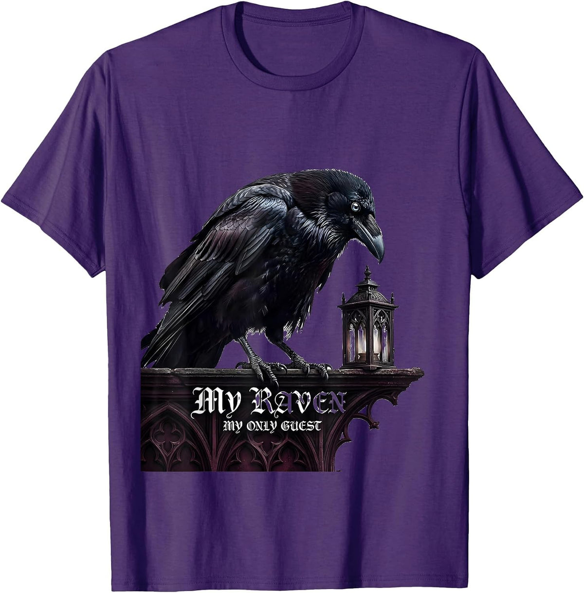 Men's My Raven My Only Guest Gothic Dark Humor Crow Lover T-Shirt - Purple
