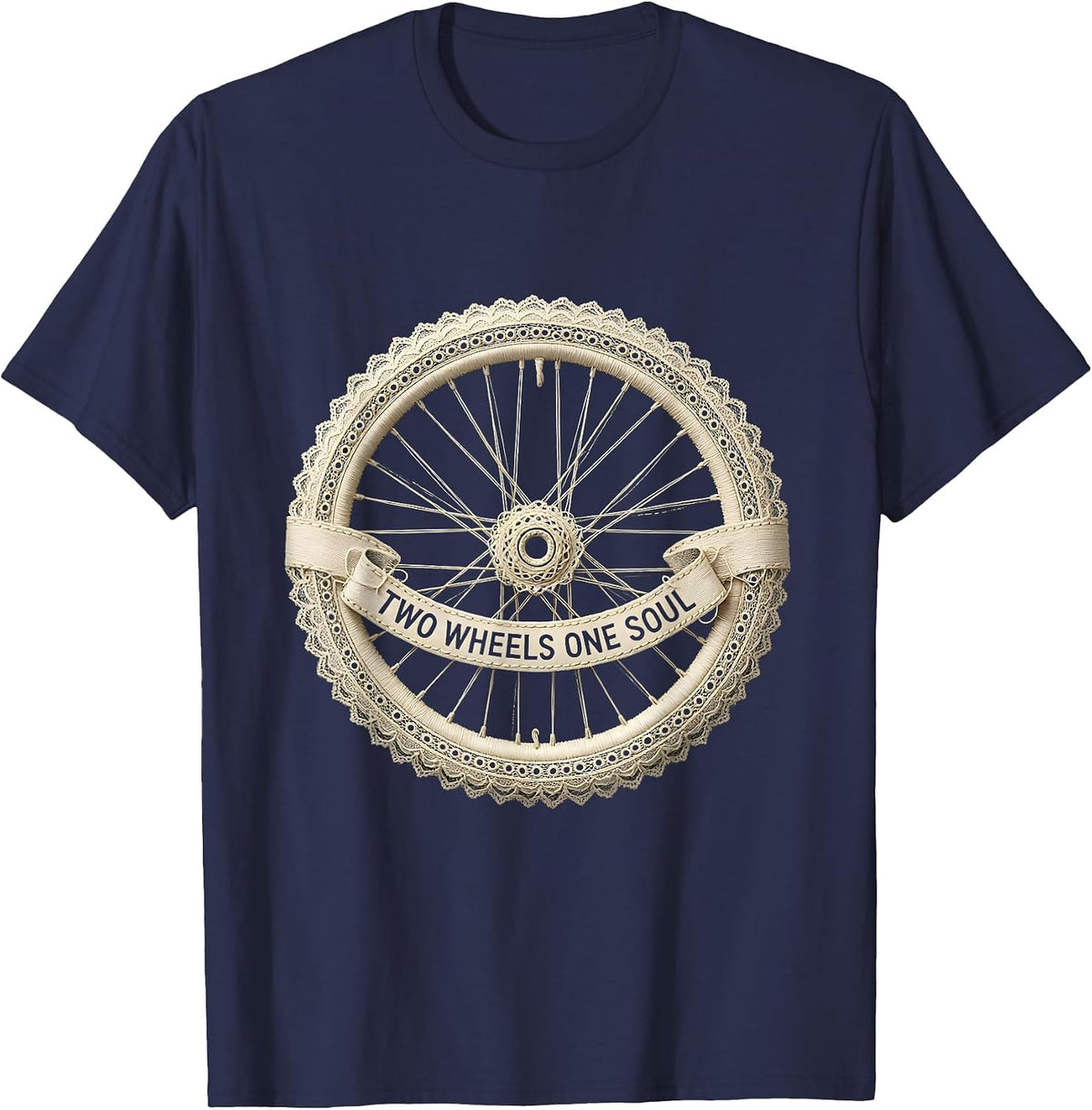 Two Wheels One Soul Mountain Bike Design T-Shirt - Navy Blue