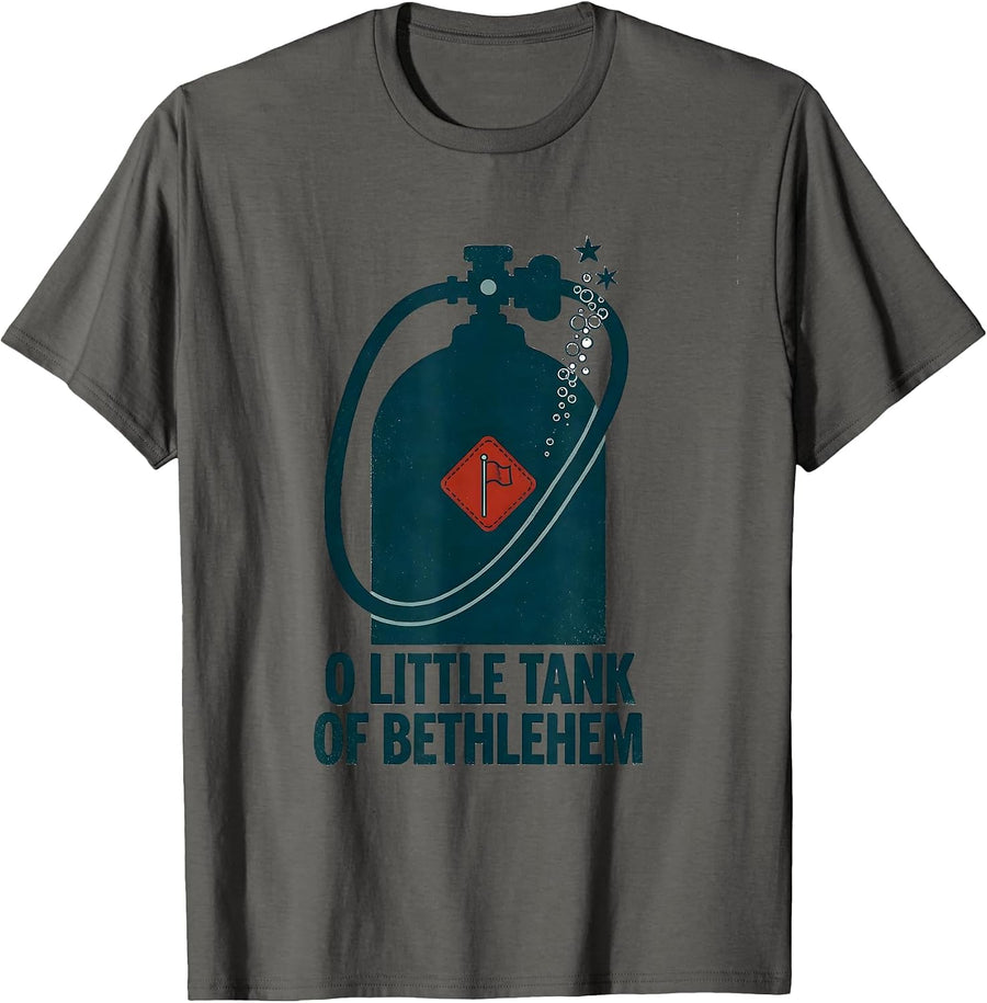 O Little Tank Of Bethlehem Funny Scuba Diver Gift Christmas T-Shirt - Asphalt Grey