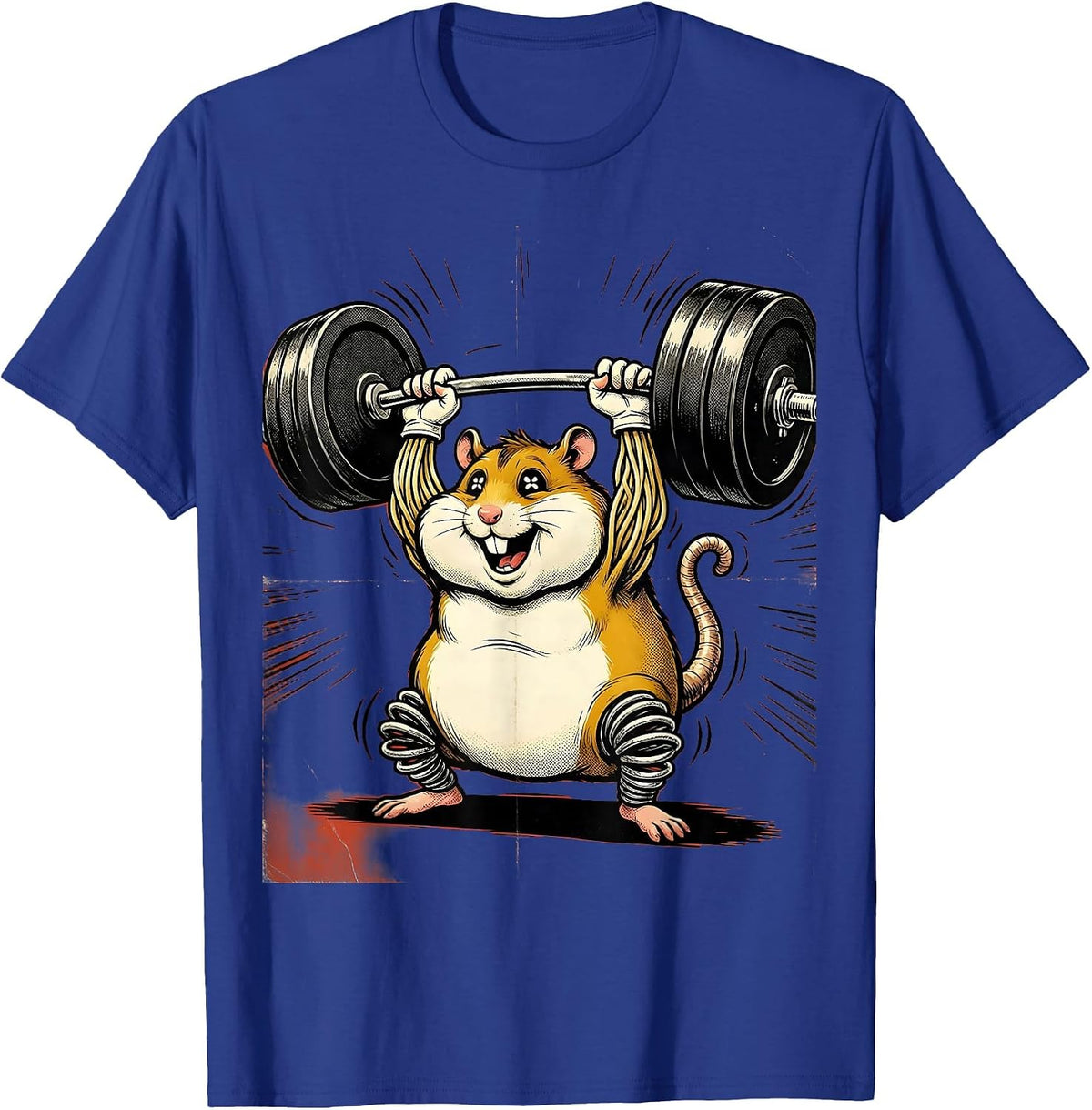 Men's Hamster Lifting Comically Oversized Barbell T-Shirt - Royal Blue