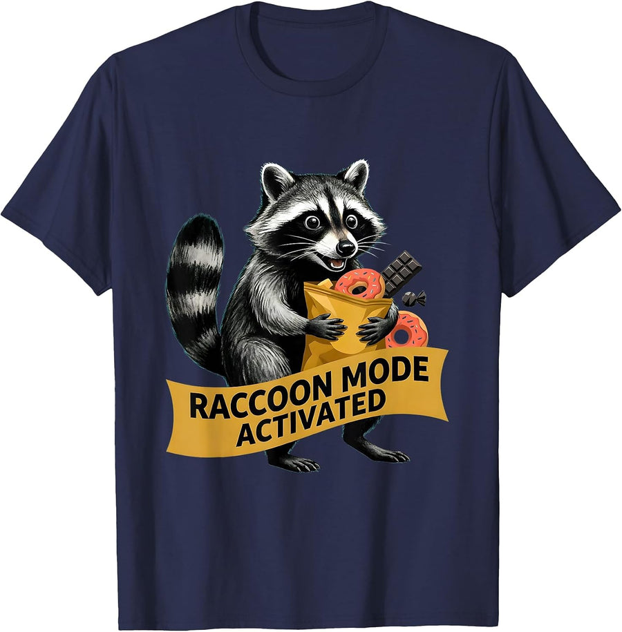 Raccoon Mode Activated Snacks Lover Design T-Shirt - Navy Blue