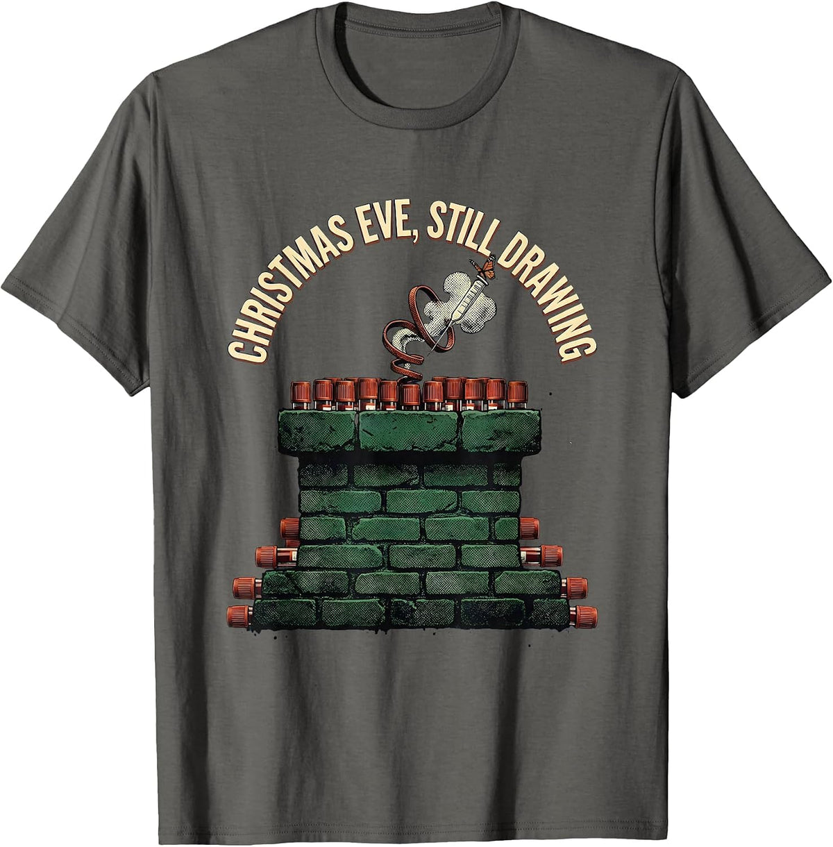 Men's Christmas Eve Still Drawing Vintage Phlebotomist Holiday T-Shirt - Asphalt Grey
