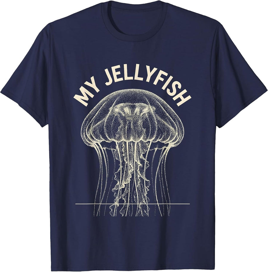 My Jellyfish Naturalist Specimen Ocean Animal Lover Artwork T-Shirt - Navy Blue