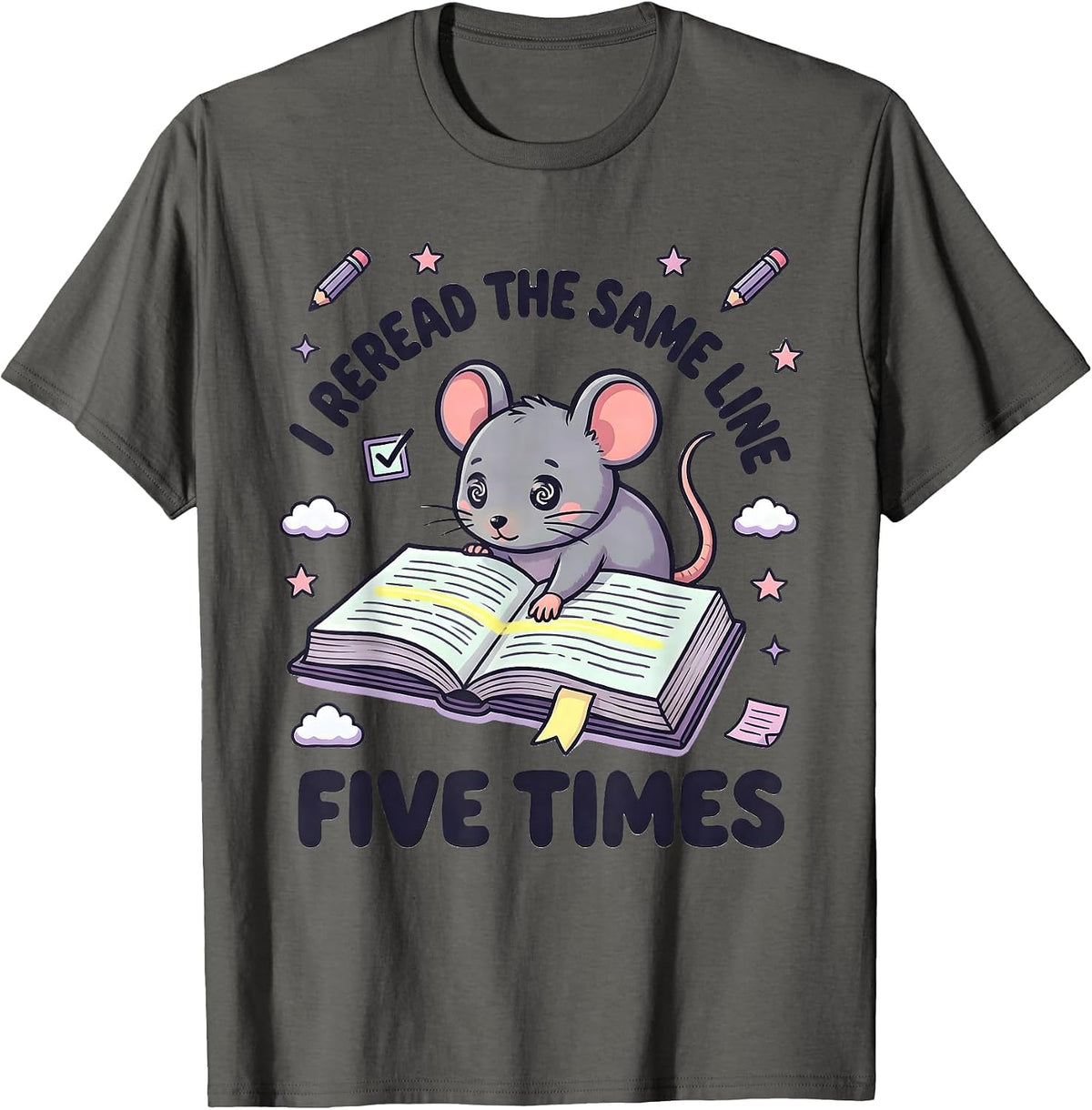 Men's I Reread The Same Line Five Times Kawaii Neurodiversity T-Shirt - Asphalt Grey