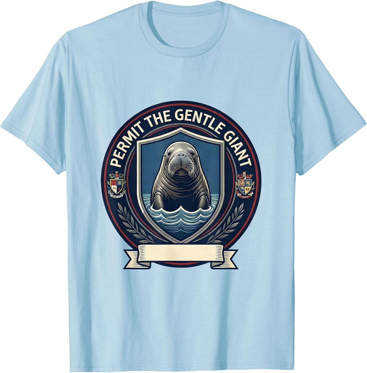 Men's Permit The Gentle Giant Funny Manatee Lover Wildlife Humor T-Shirt - Baby Blue