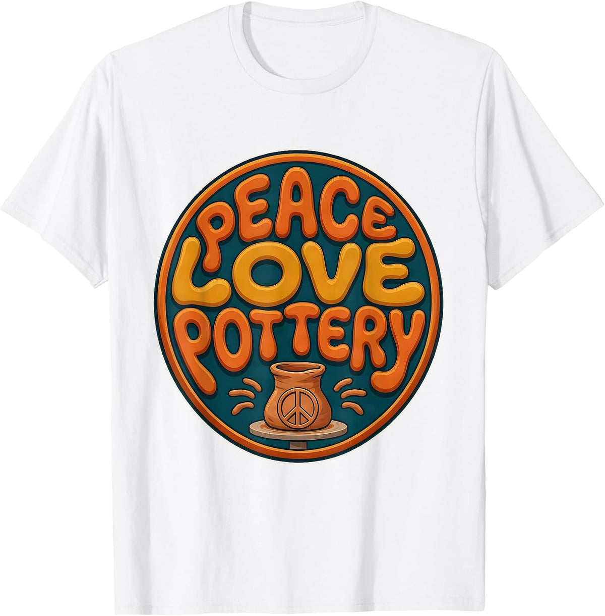 Men's Peace Love Pottery Hippie 60s 70s Retro Costume Party T-Shirt - White