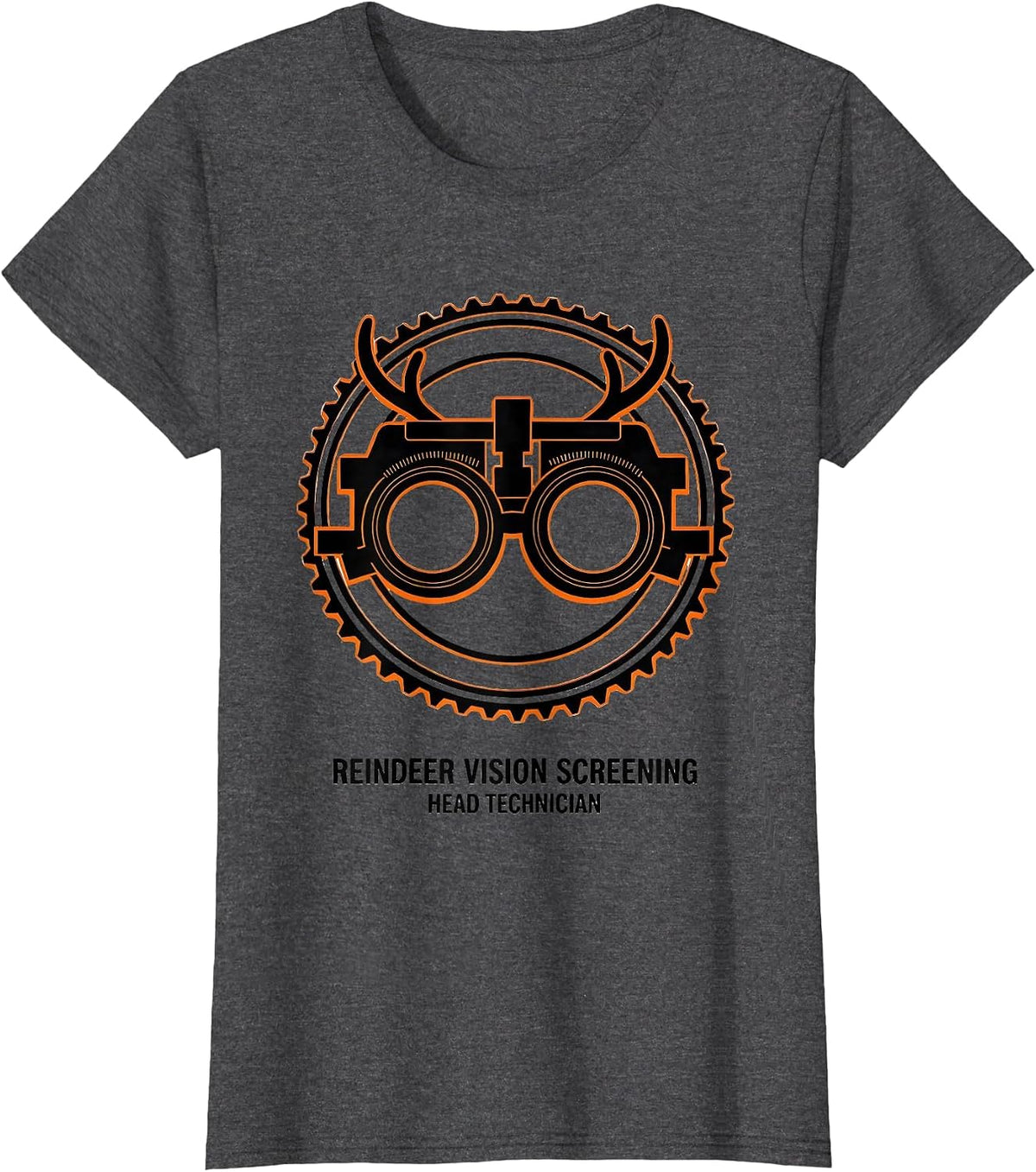 Women's Reindeer Vision Screening, Head Technician Optometrist T-Shirt - Dark Heather Grey