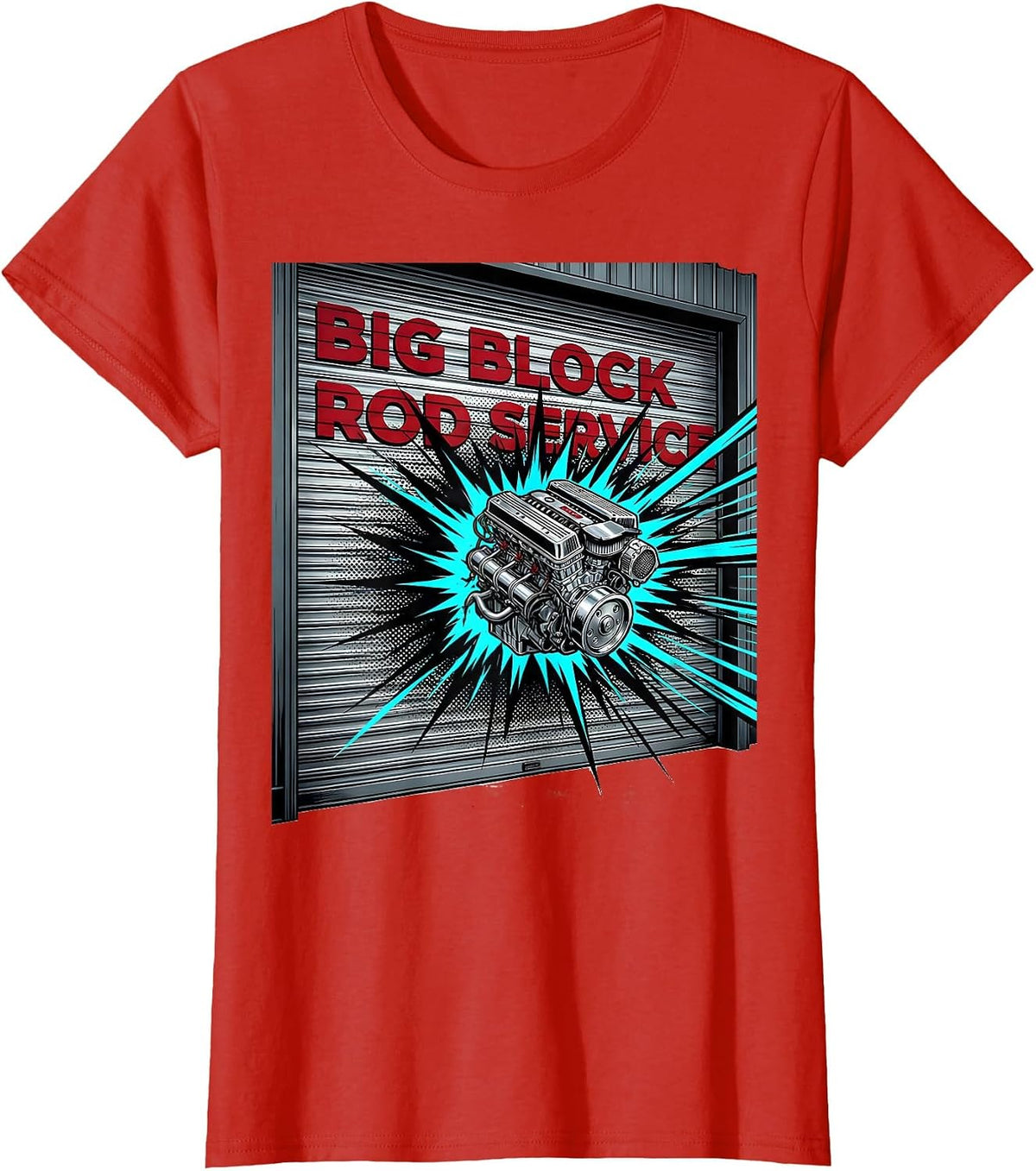 Big Block Rod Service Pop Art Classic Muscle Car Enthusiast T-Shirt - Red