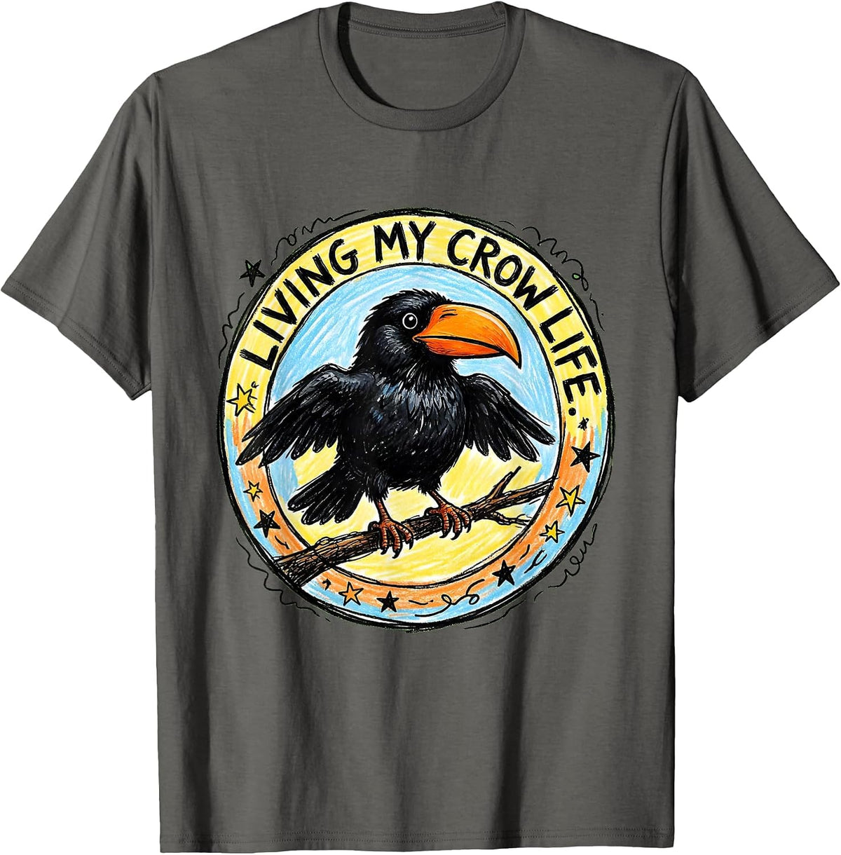 Men's Living My Crow Life Funny Bird Lover Design T-Shirt - Asphalt Grey