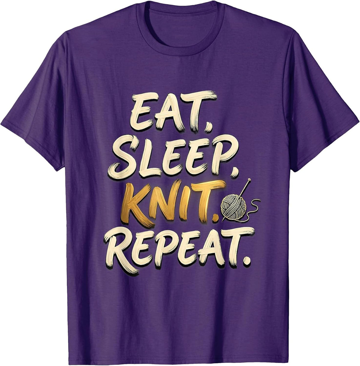 Men's Eat Sleep Knit Repeat Funny Knitter Gift Hobbyist Humor T-Shirt - Purple