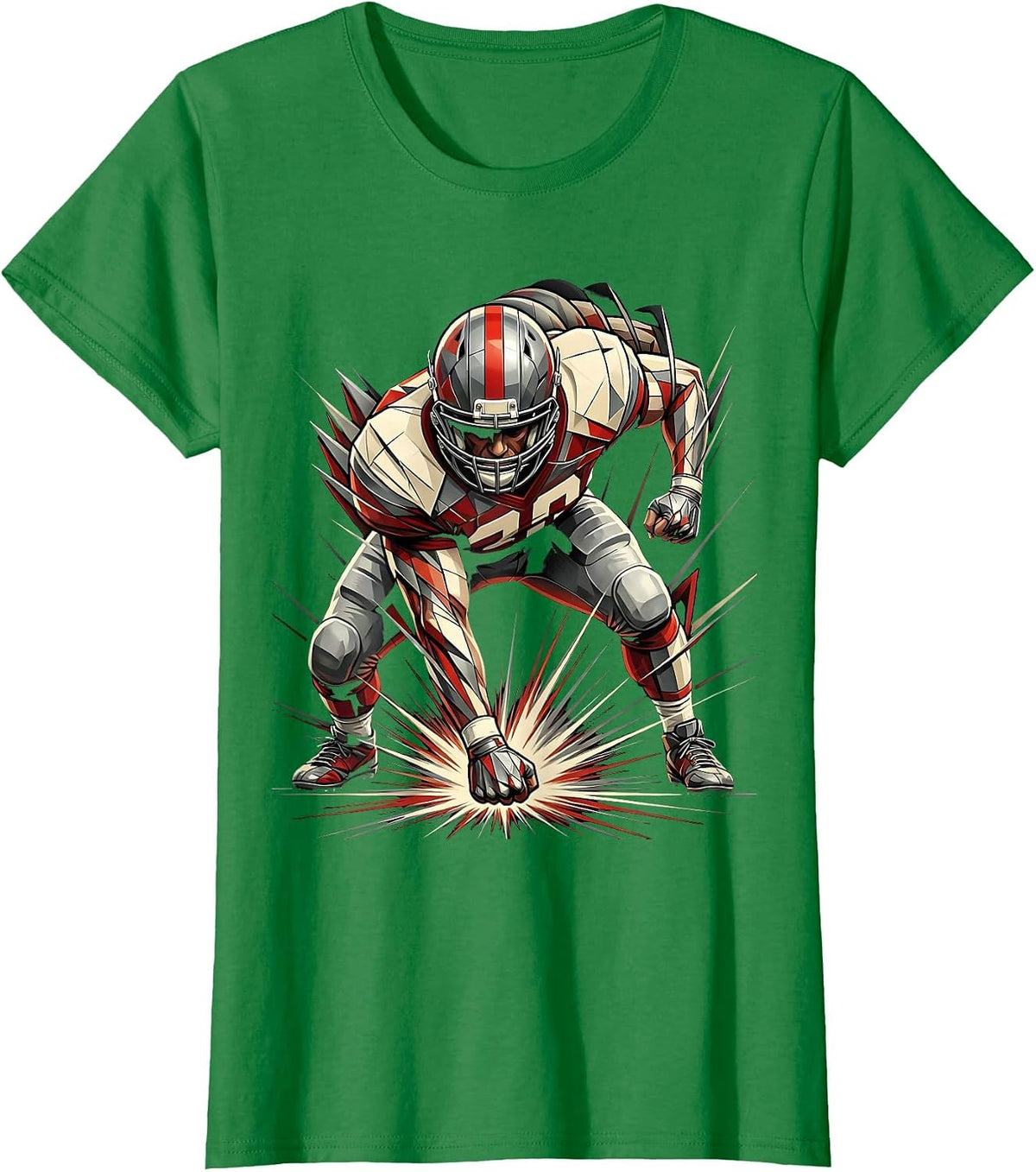 Defensive Lineman Three-Point Stance Football Graphic T-Shirt - Kelly Green