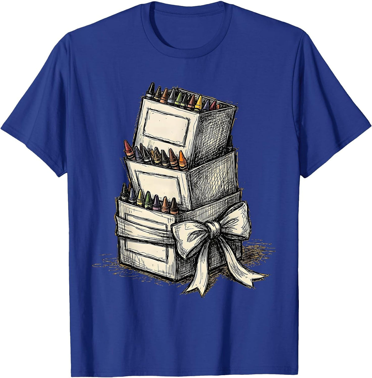 Third Grade Teacher Crayon Box Stack Gift T-Shirt - Royal Blue