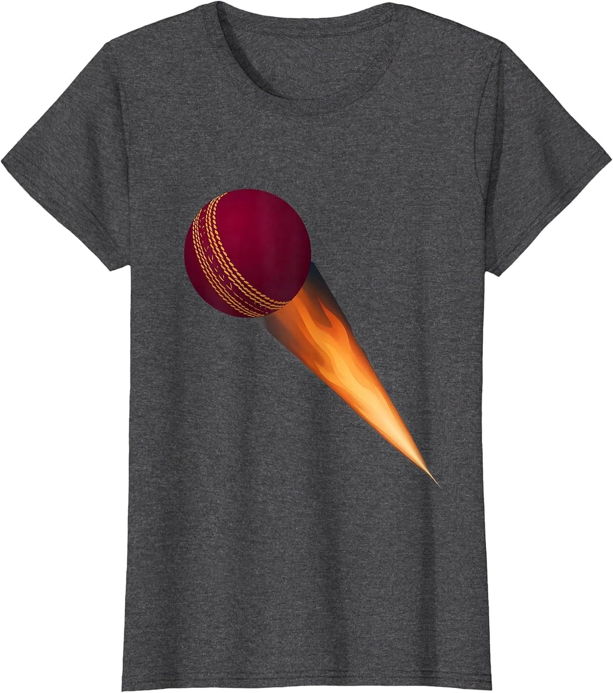 Women's Cricket Ball on Fire Blazing Through Dark Sky T-Shirt - Dark Heather Grey