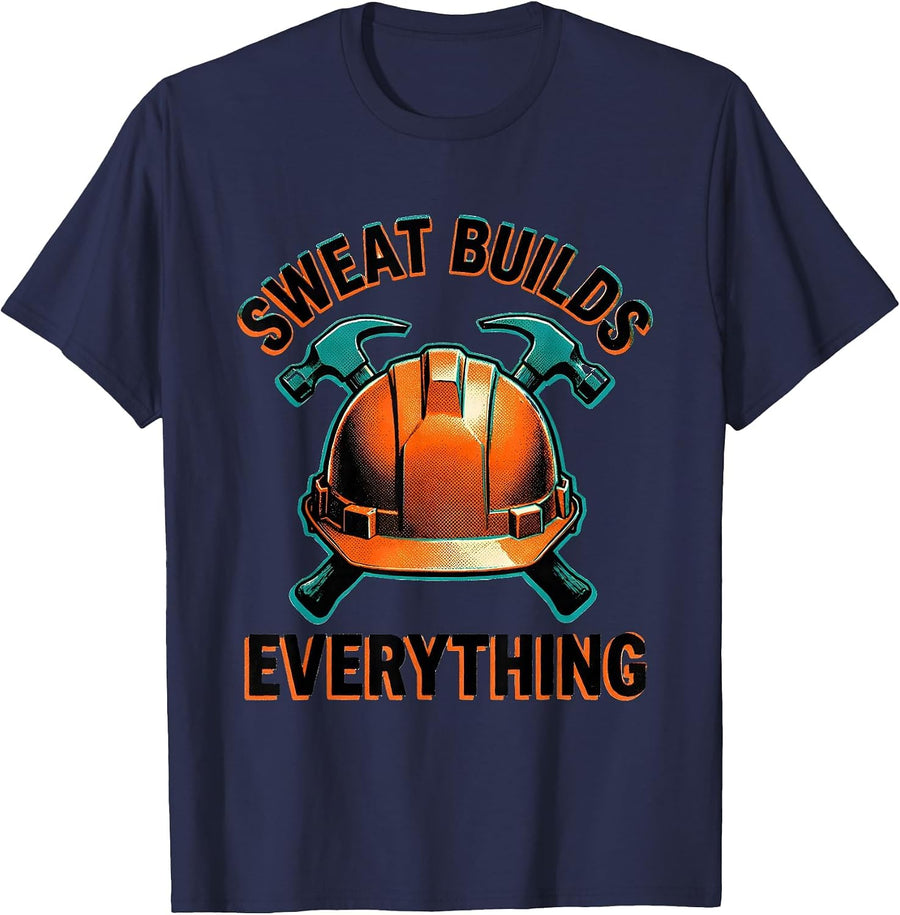 Sweat Builds Everything Fitness Motivational Design T-Shirt - Navy Blue