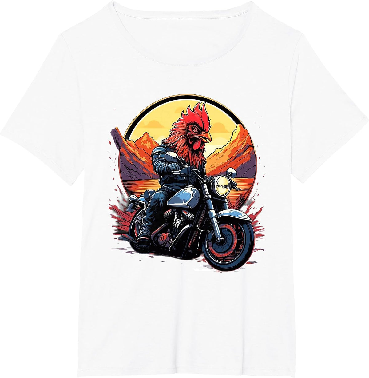 Biker Rooster Riding Motorcycle T-Shirt - White