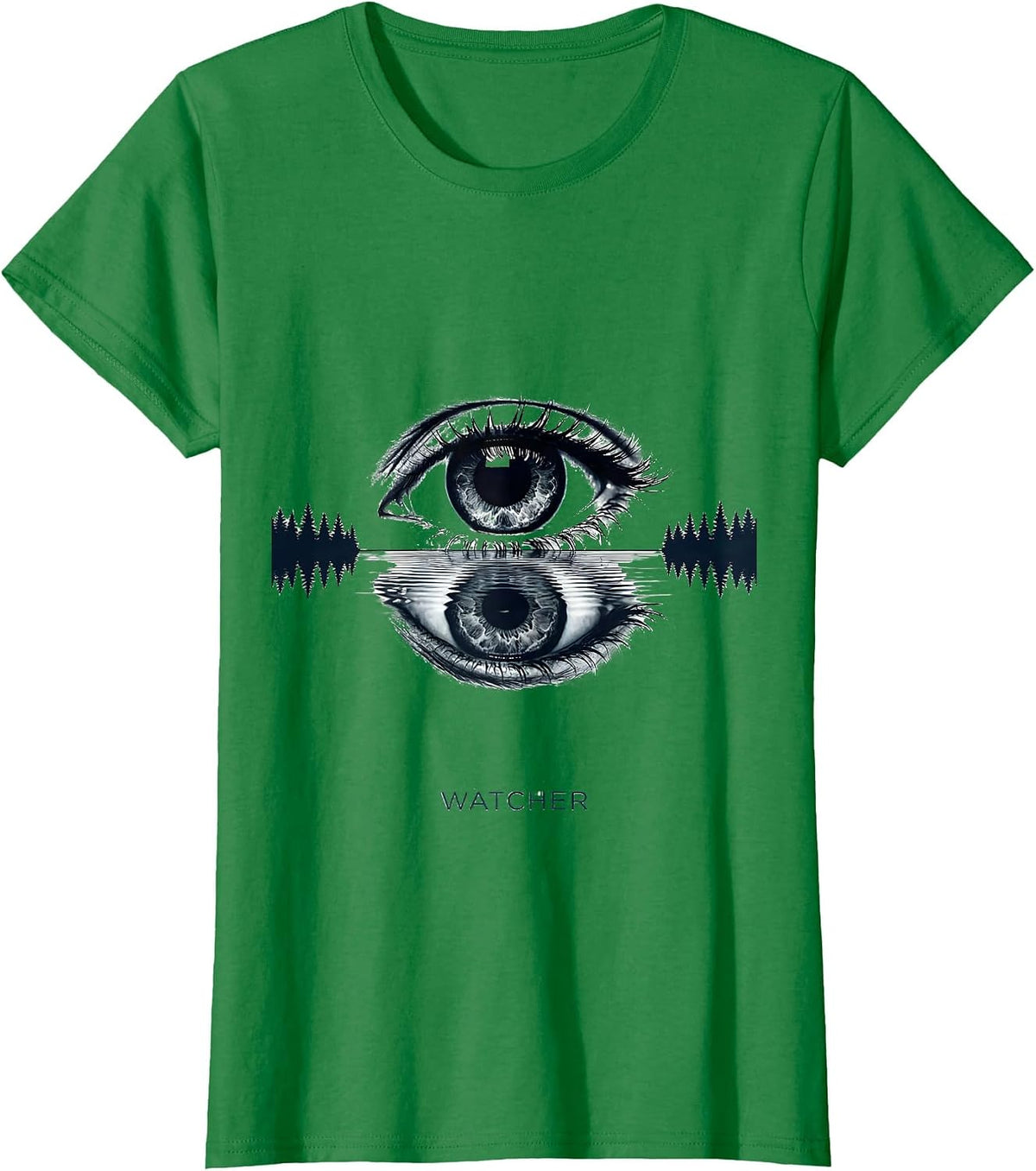 Watcher Minimalist Nature Reflection Forest Wildlife Outdoor T-Shirt - Kelly Green