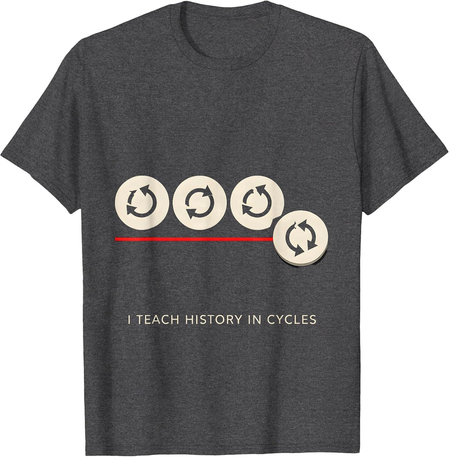 Men's I Teach History In Cycles Funny History Teacher Gift T-Shirt - Dark Heather Grey