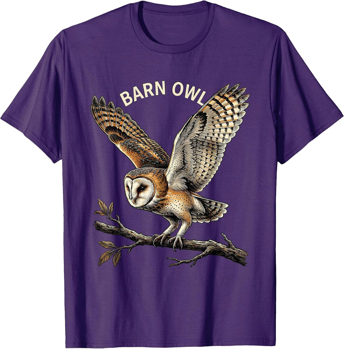 Barn Owl Whimsical Nature Lover Illustration Vintage Style T-Shirt - Purple