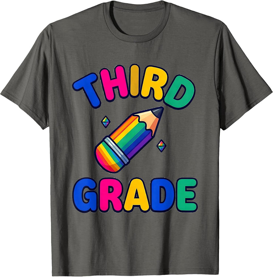 Third Grade Colorful Back To School Teacher Student First T-Shirt - Asphalt Grey
