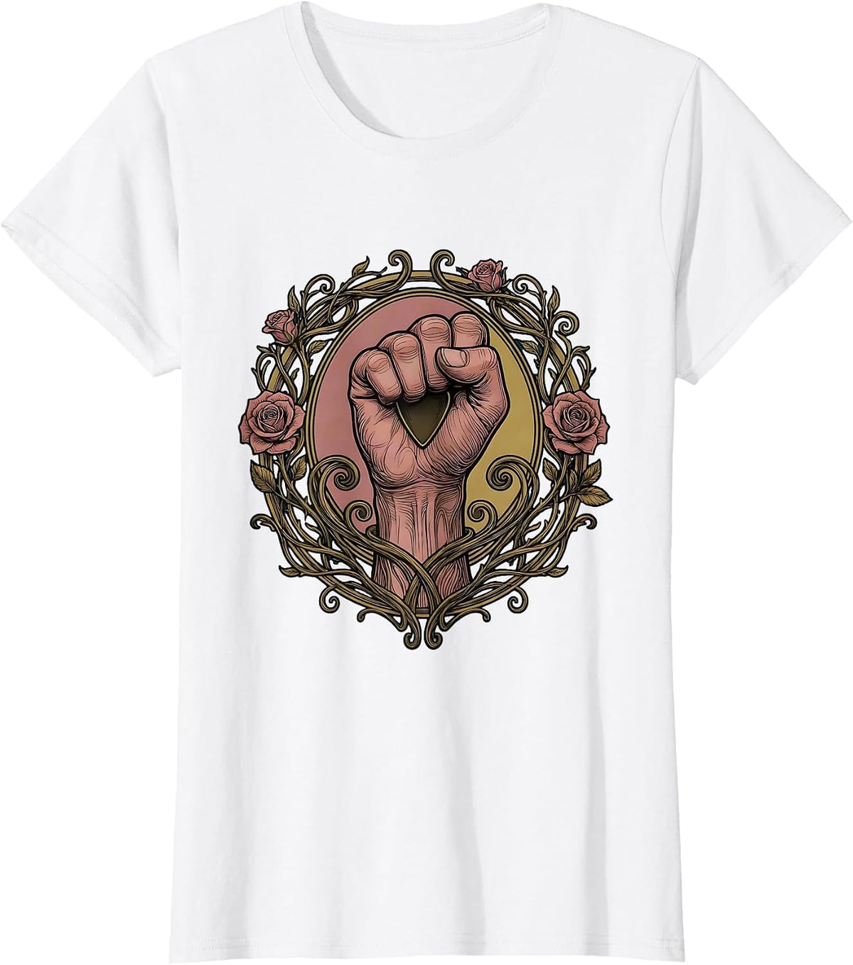 Raised Fist Guitar Pick Rock Music Graphic T-Shirt - White