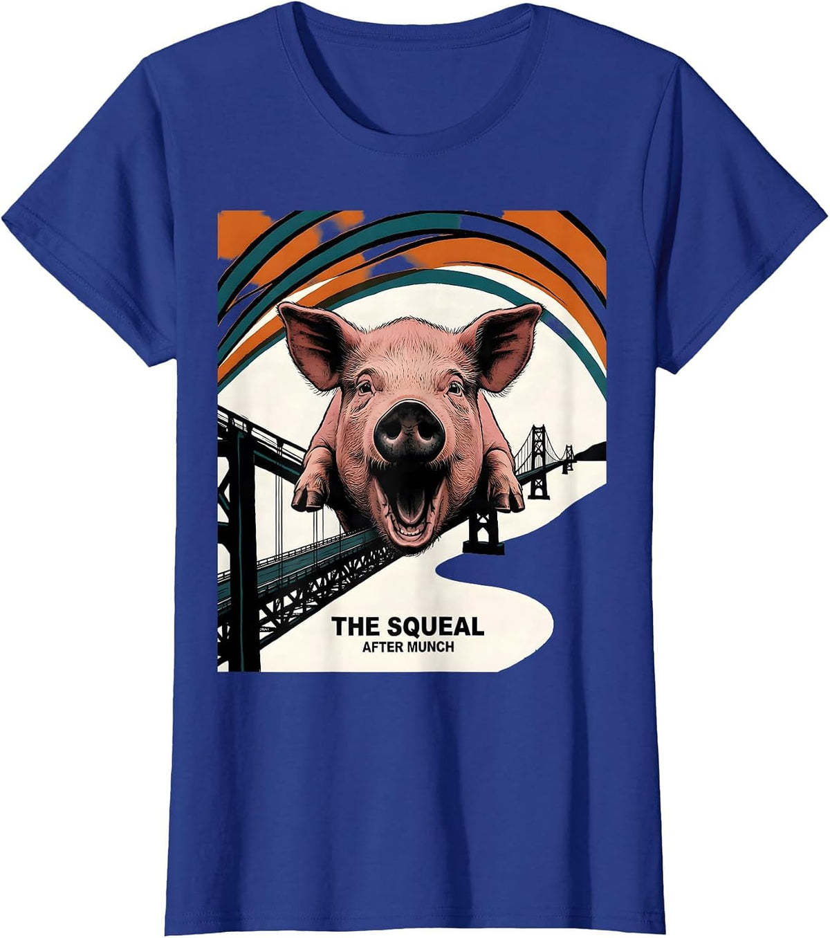 Women's The Squeal — After Munch Artistic Vintage Painting Parody T-Shirt - Royal Blue