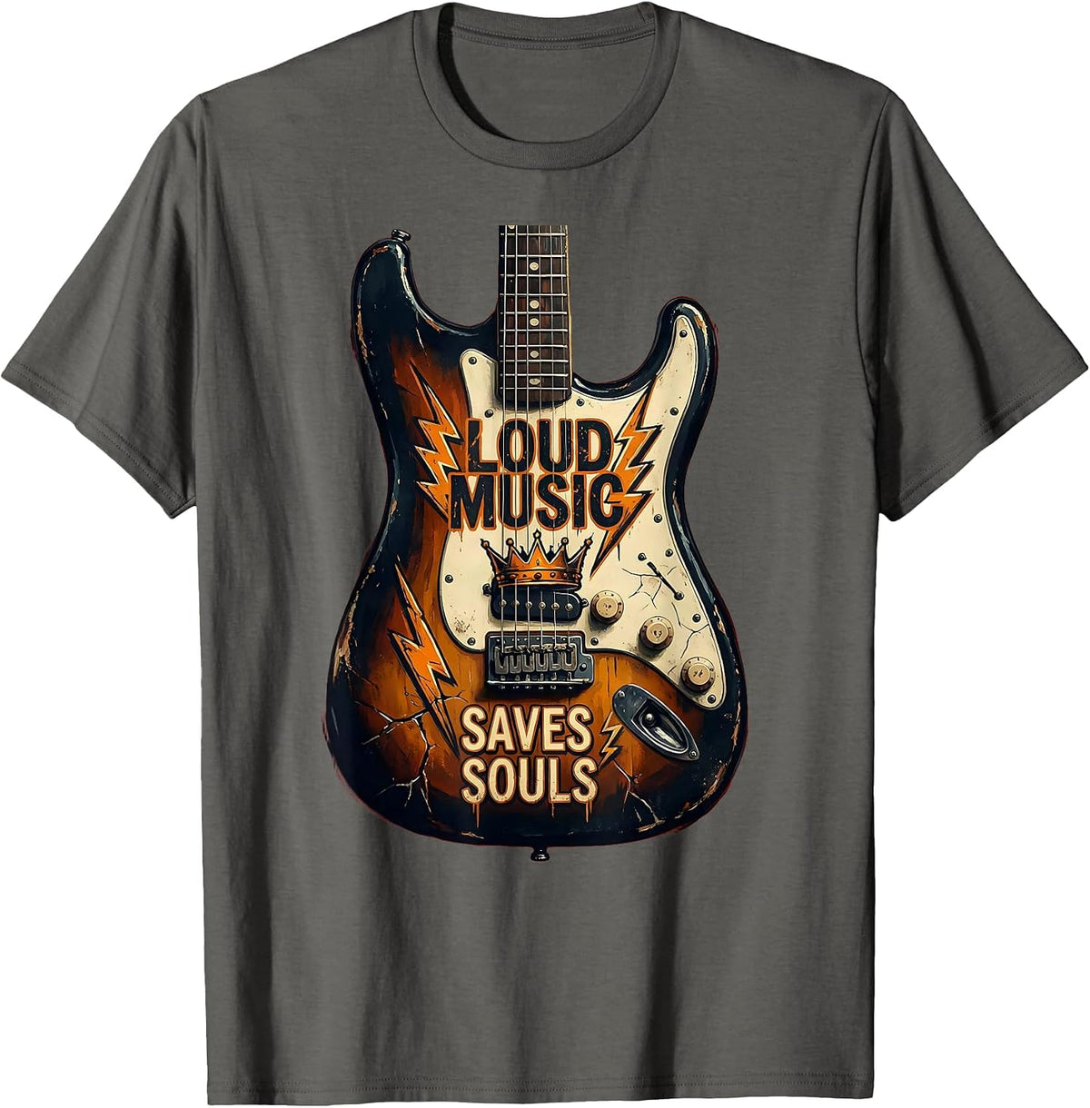 Loud Music Saves Souls Punk Rock Design T-Shirt - Asphalt Grey