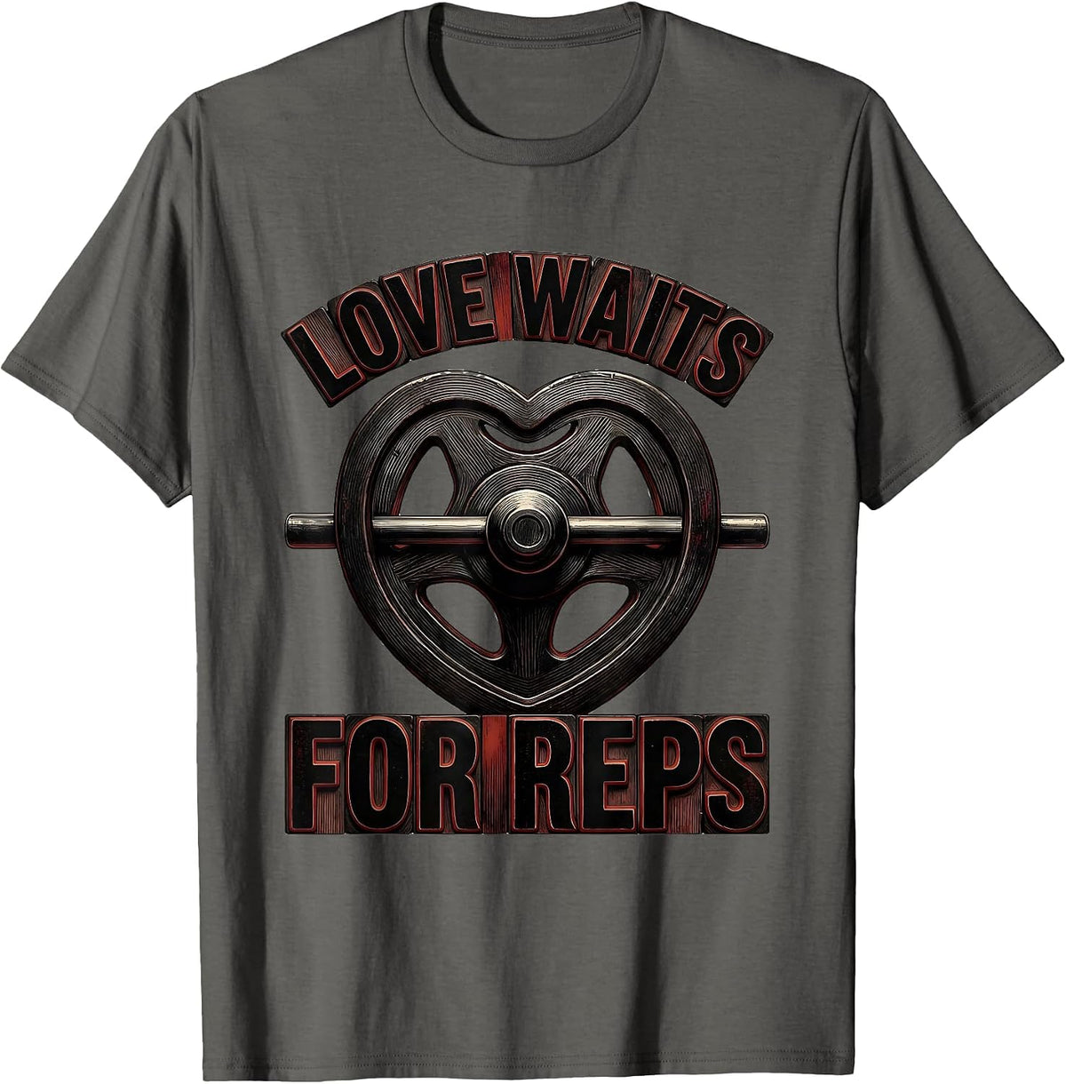 Men's Love Waits For Reps Funny Gym Valentine Weightlifting Humor T-Shirt - Asphalt Grey