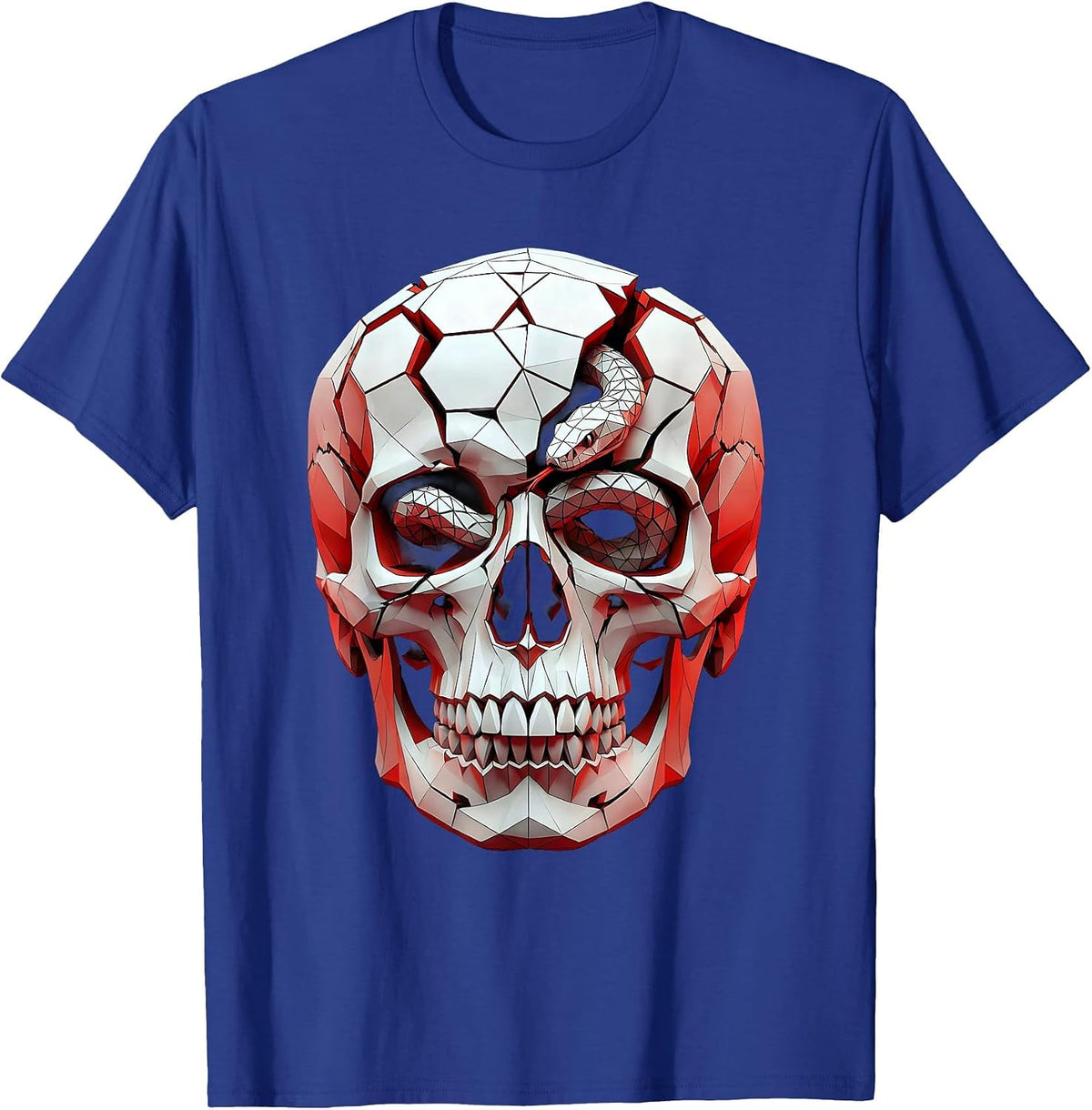 Cracked Skull Snake Coil Dark Gothic Art Design T-Shirt - Royal Blue