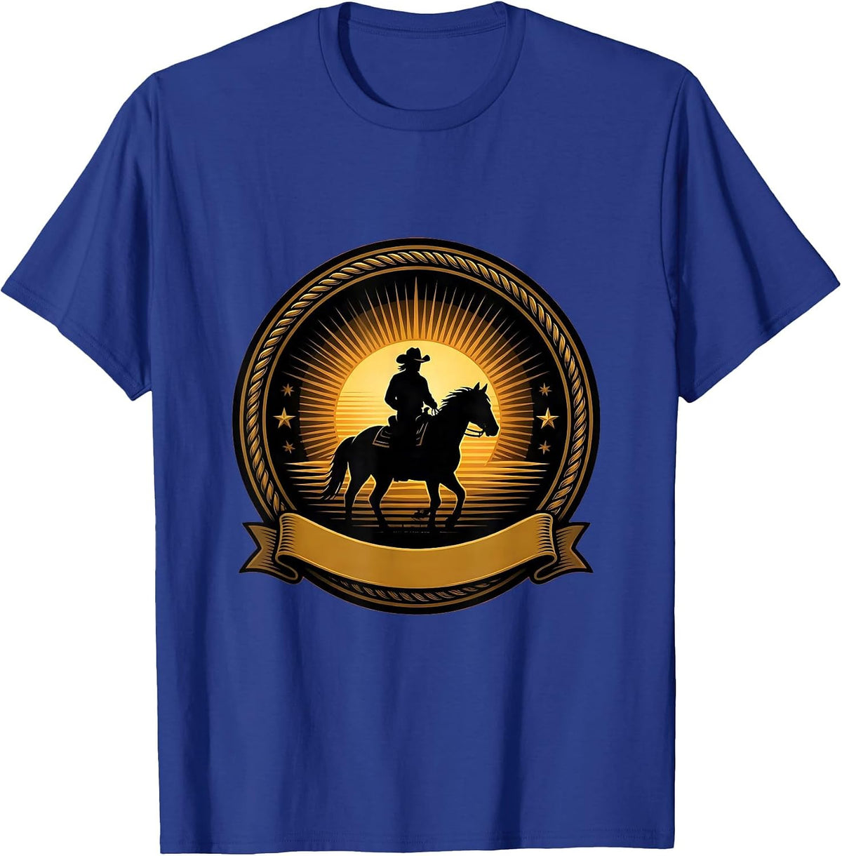 Cowboy Silhouette Riding Into the Sunset T-Shirt - Royal Blue