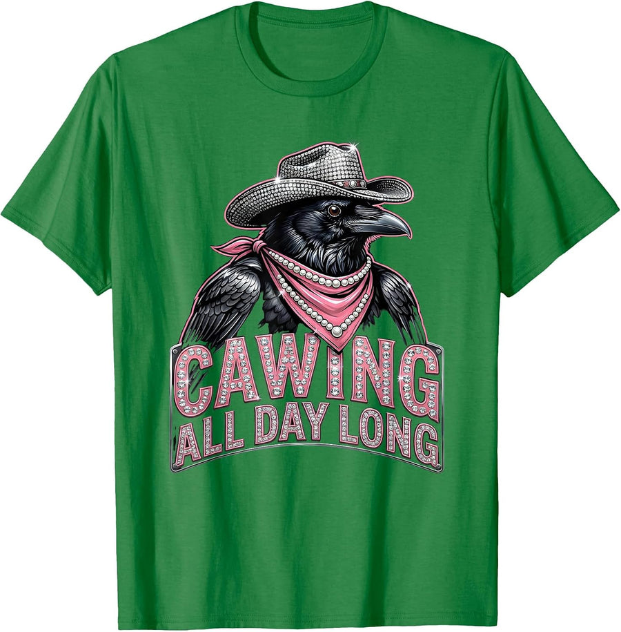 Men's Cawing All Day Long Crow Bird Design T-Shirt - Kelly Green